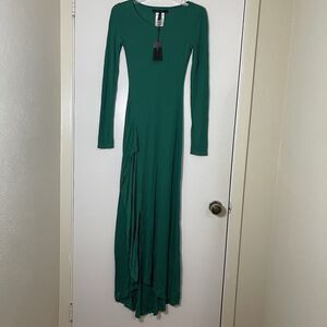 NEW! BCBGMAXAZRIA Adelaine ultra green long sleeve ribbed bodycon maxi dress XXS